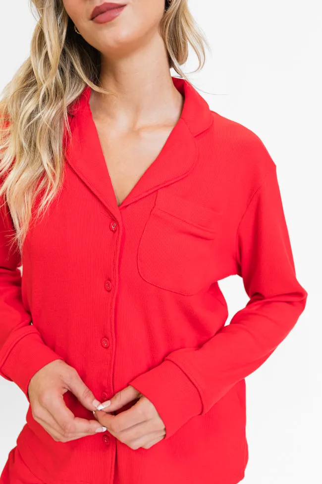 Drifting Off Red Ribbed Pajama Set FINAL SALE
