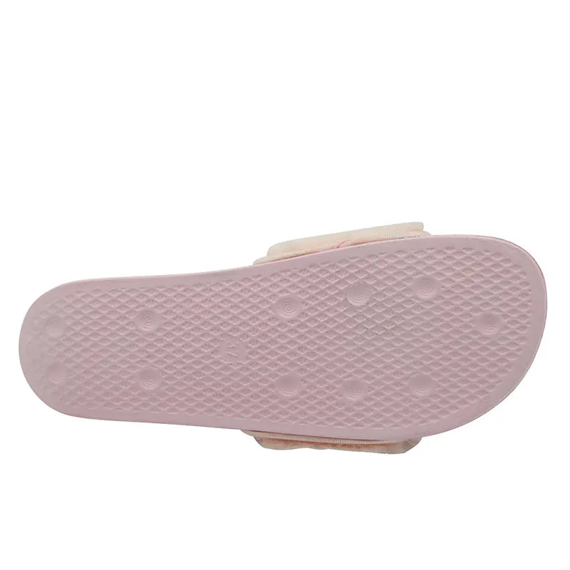 Women's Slip on Faux Fur Trim Flat Slide Slipper Sandals
